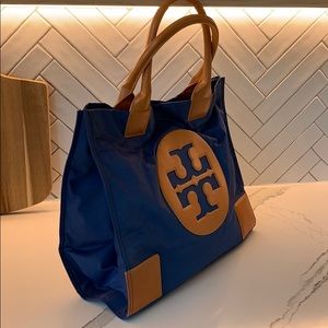 Tory Burch blue nylon and camel leather Tote bag